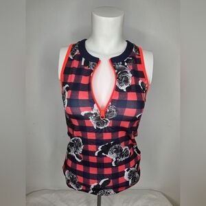 Adidas StellaSport Size S -Stylish Floral Checkered Athletic Tank Top Womens